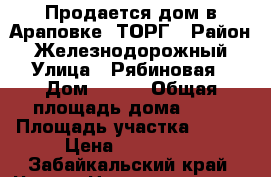 Продается дом в Араповке. ТОРГ › Район ­ Железнодорожный › Улица ­ Рябиновая › Дом ­ --- › Общая площадь дома ­ 72 › Площадь участка ­ 894 › Цена ­ 850 000 - Забайкальский край, Чита г. Недвижимость » Дома, коттеджи, дачи продажа   . Забайкальский край,Чита г.